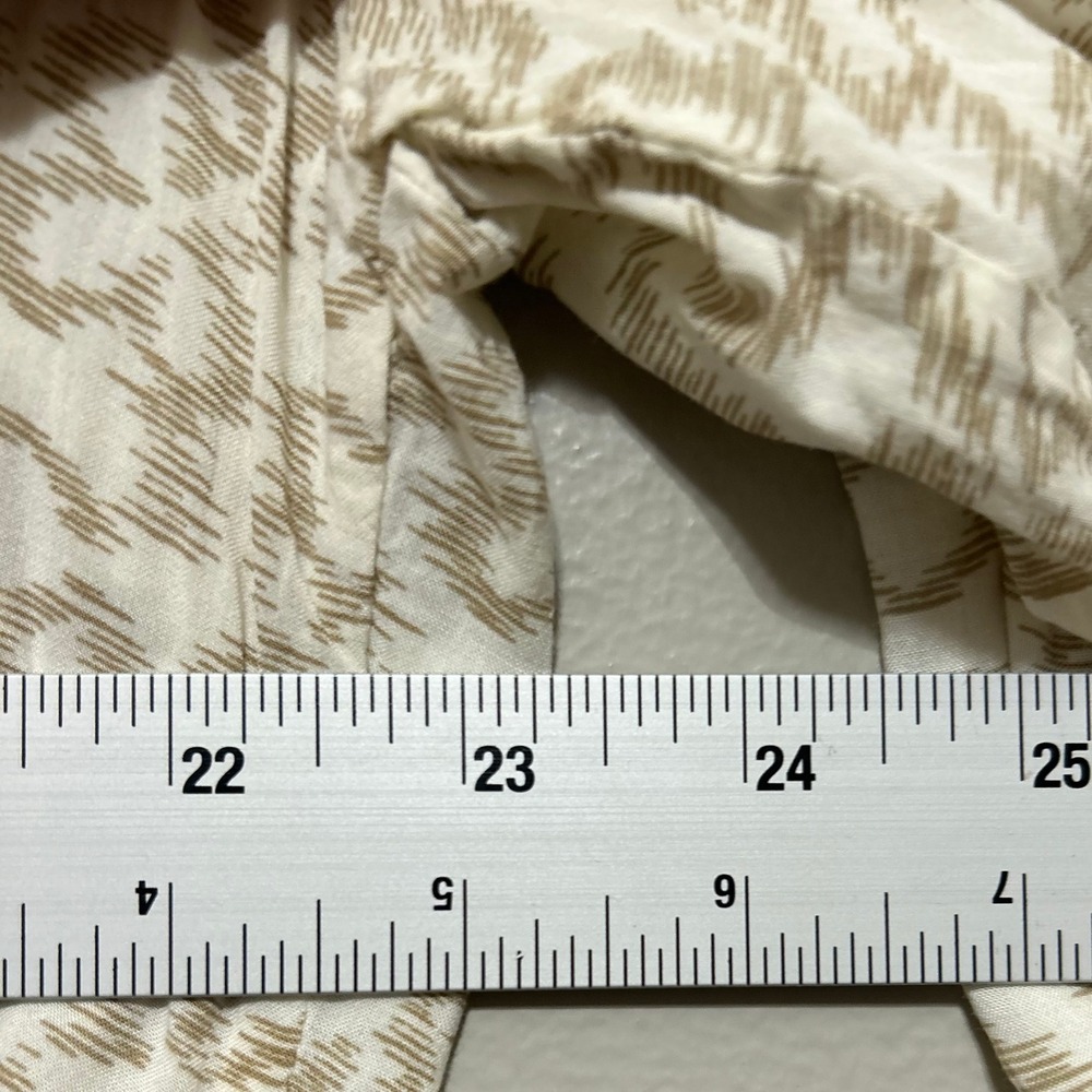North Face Womens Tunic Blouse L Tan White Ikat 3/4 Sleeve Tie Waist Lagenlook - Picture 6 of 9